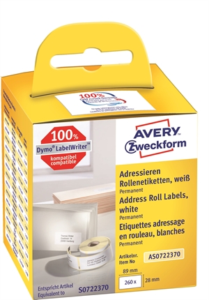 Avery adresná etiketa na špulke 89 x 28 mm, 2 x 130 kusov.